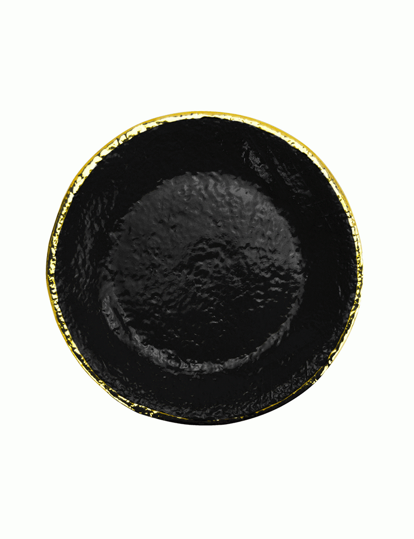 Conjunto 6 Pratos Sobremesa 20 cm Preta Dourado/Preto