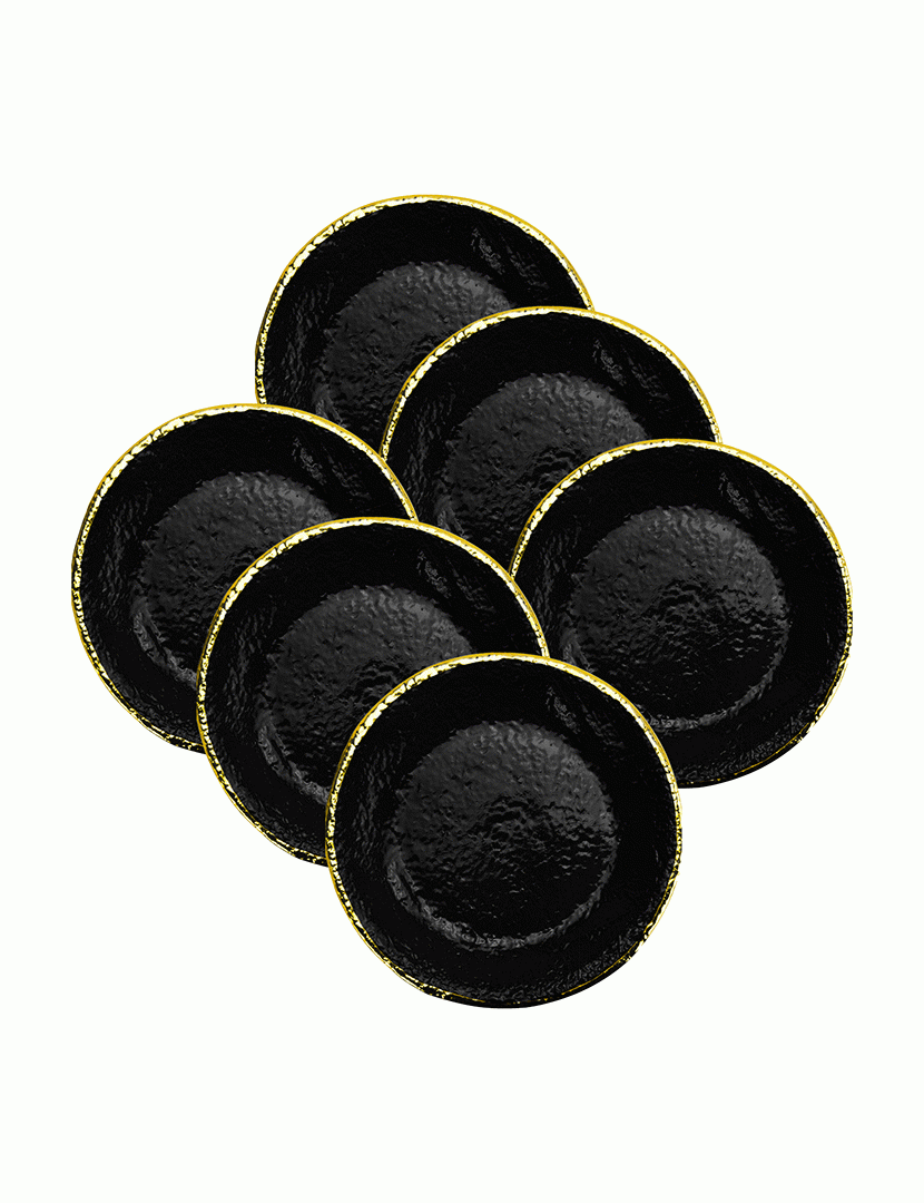 Conjunto 6 Pratos Rasos 26 cm Preta Dourado/Preto
