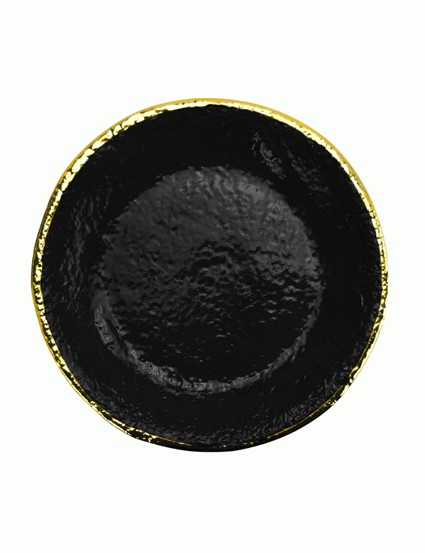 Conjunto 6 Pratos Rasos 26 cm Preta Dourado/Preto