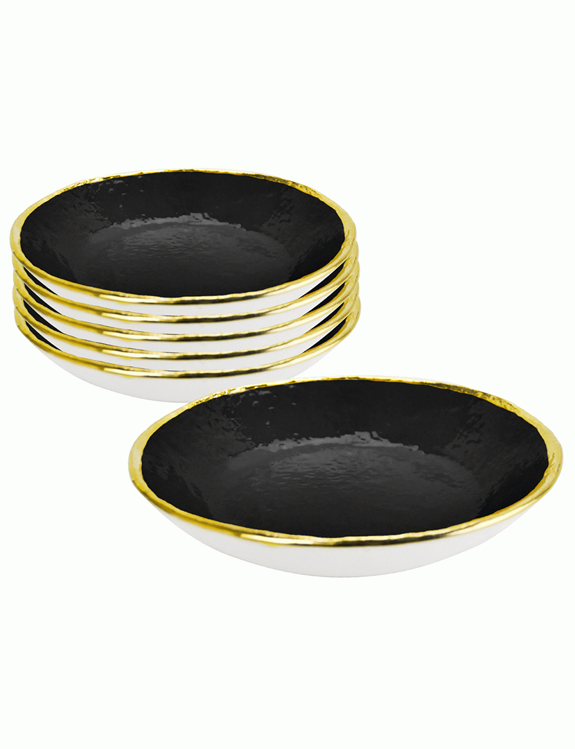 Conjunto 6 Pratos Fundos 21 cm Preta Dourado/Preto