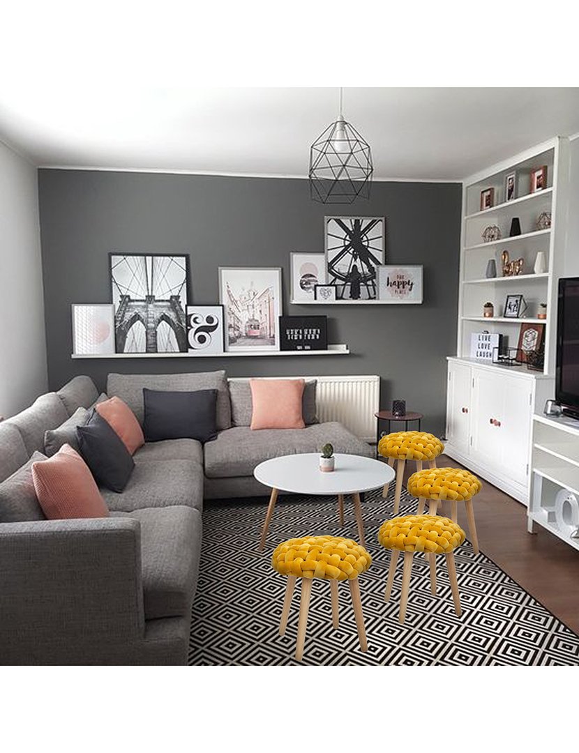 4 Assentos de tecido tricotado Amarelo Mostarda