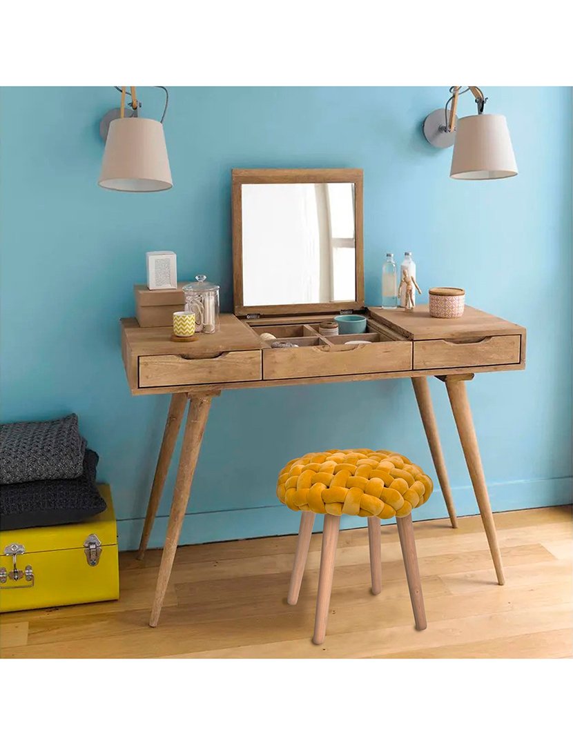 4 Assentos de tecido tricotado Amarelo Mostarda