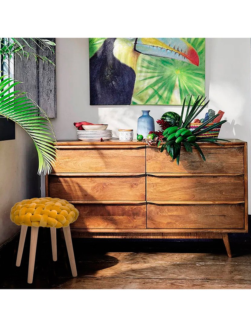 4 Assentos de tecido tricotado Amarelo Mostarda