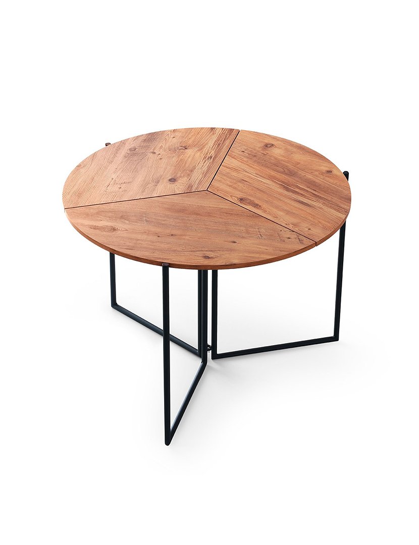 Mesa de jantar redonda com pés de metal