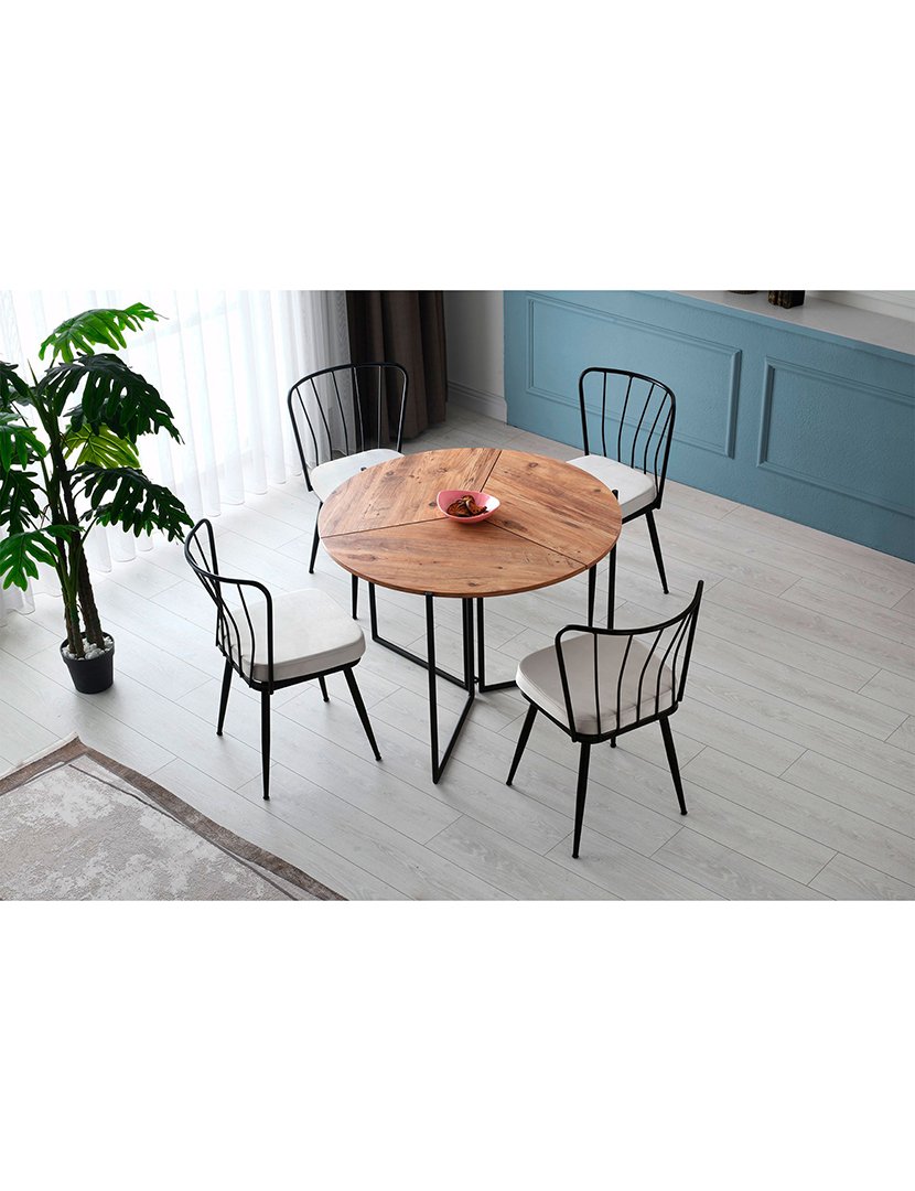 Mesa de jantar redonda com pés de metal