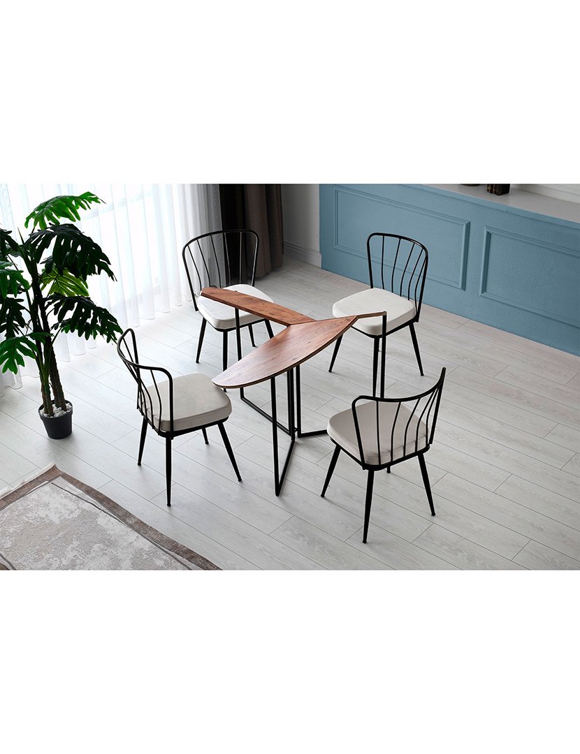 Mesa de jantar redonda com pés de metal