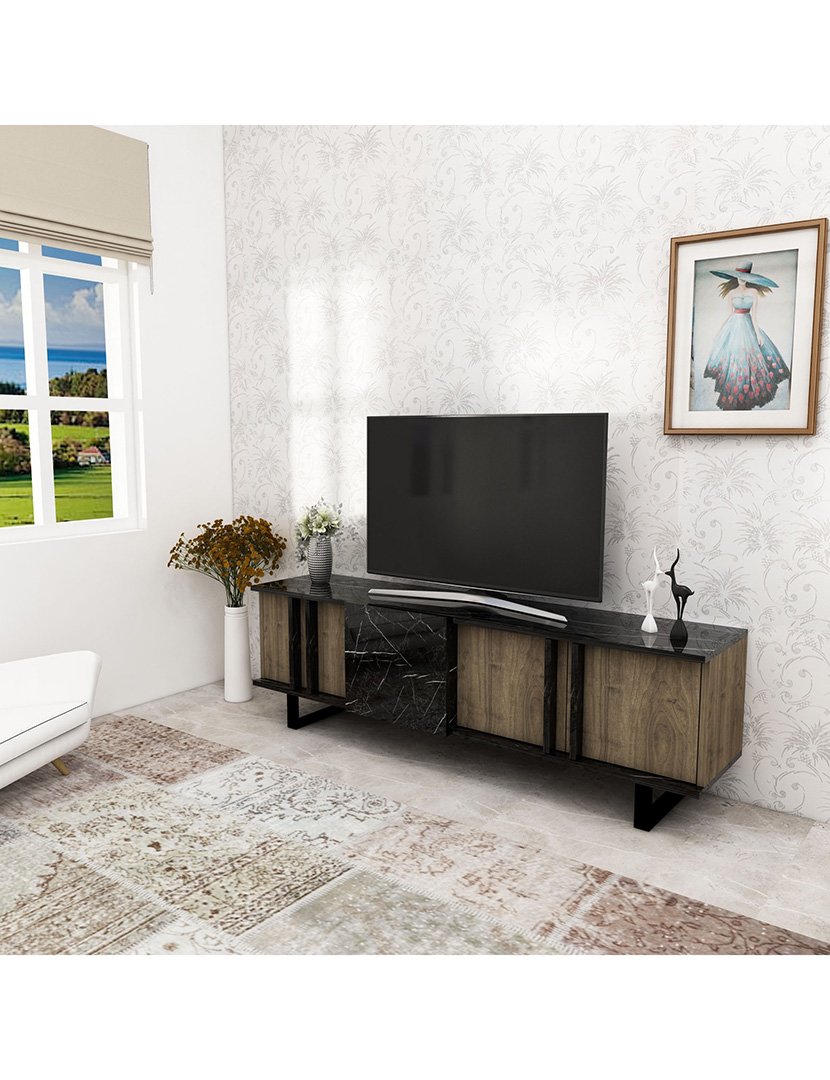 Móvel de TV em melamina Castanho Nogueira