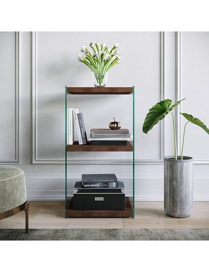 Estante de livros de madeira Nogueira