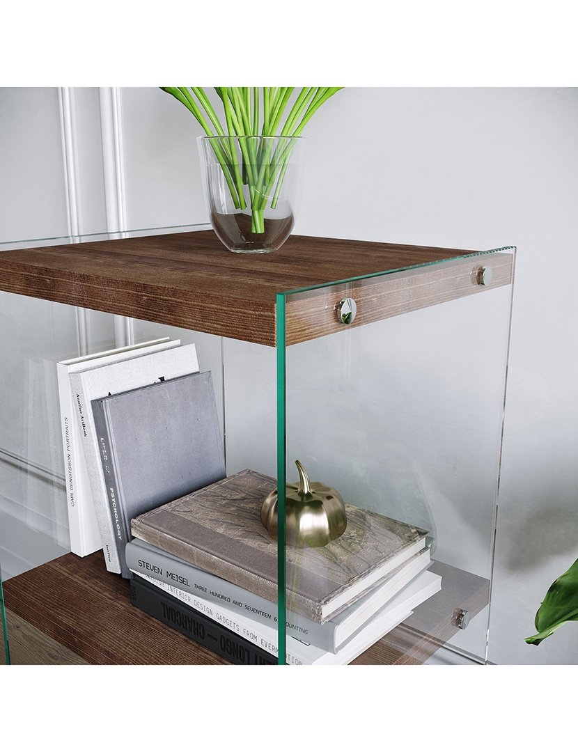 Estante de livros de madeira Nogueira