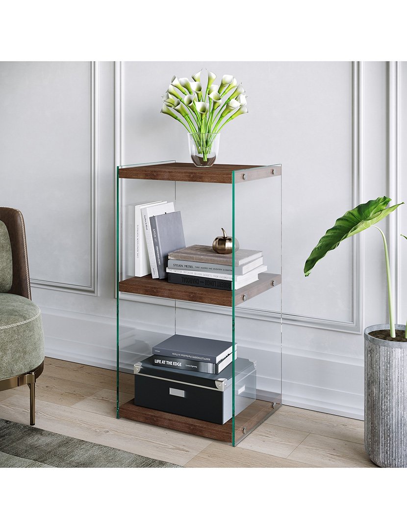 Estante de livros de madeira Nogueira