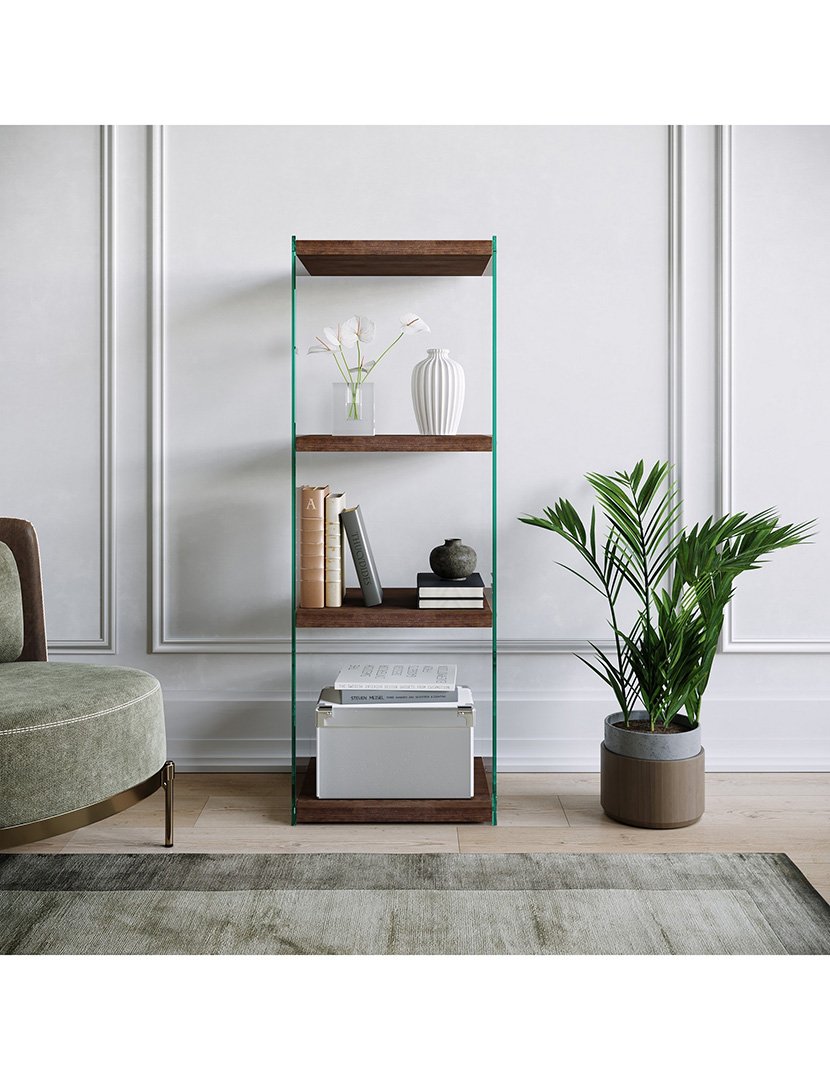 Estante de livros de madeira Nogueira