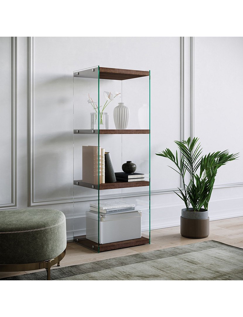 Estante de livros de madeira Nogueira