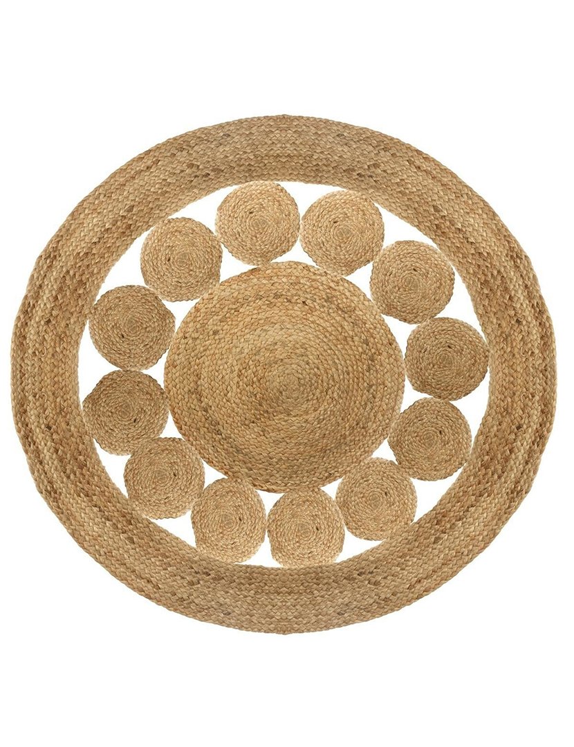 Tapete redondo rústico com desenhos geométricos