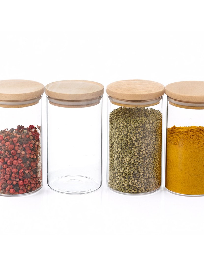 Pote de vidro e madeira 1L