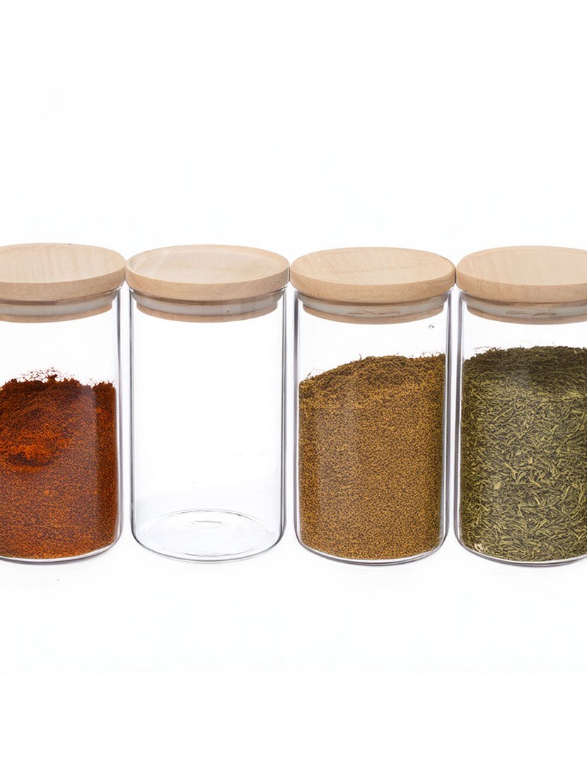 Pote de vidro e madeira 1L