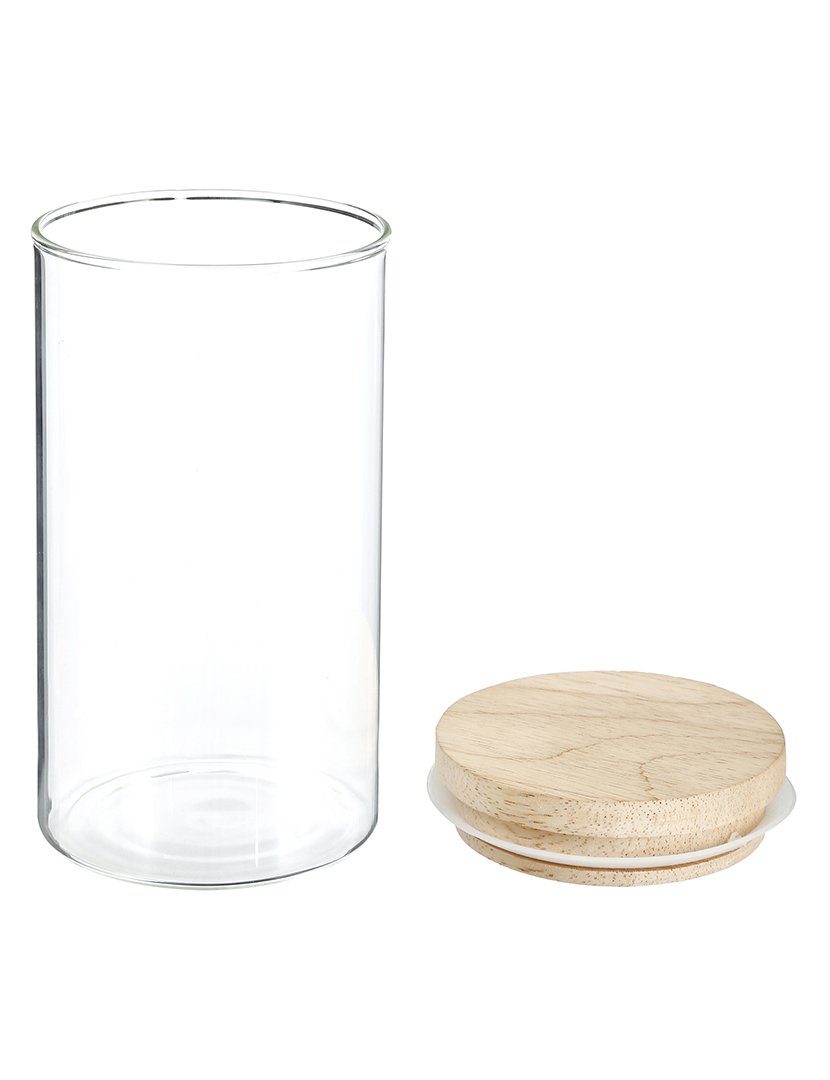 Pote de vidro e madeira 1L