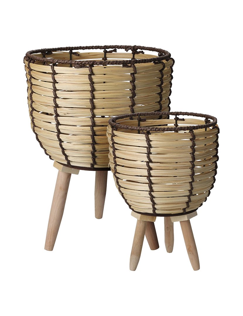 Conjunto de 2 cestos de madeira para plantas