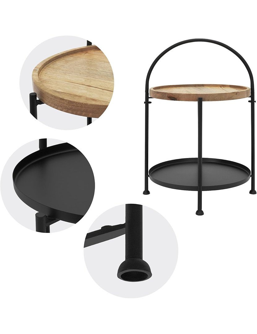 Mesa lateral com duas bandejas Preta