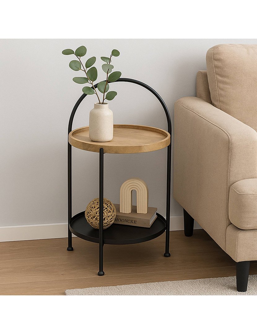 Mesa lateral com duas bandejas Preta