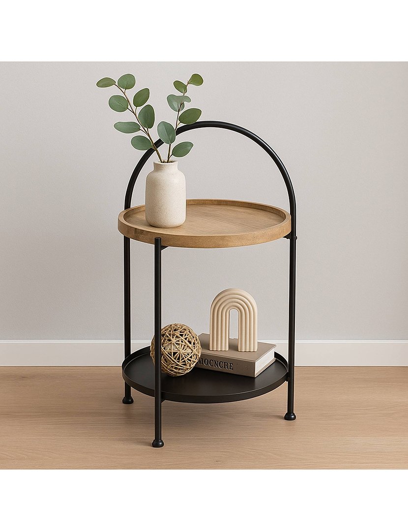 Mesa lateral com duas bandejas Preta