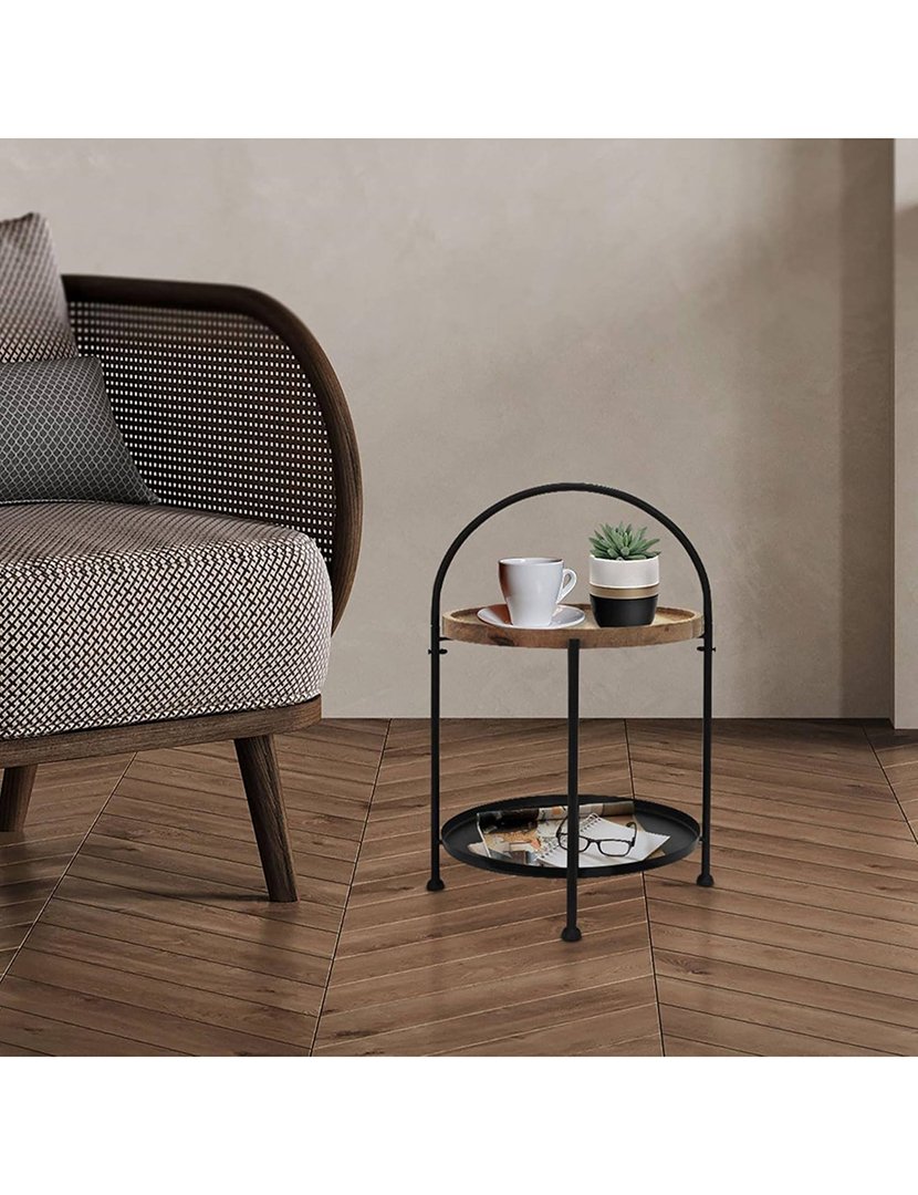 Mesa lateral com duas bandejas Preta