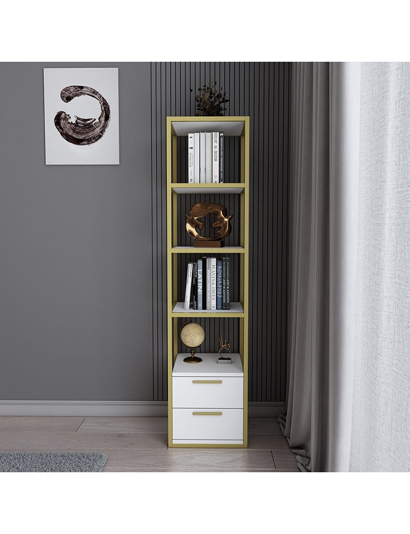 Estante de livros em melamina Dourada/Branca