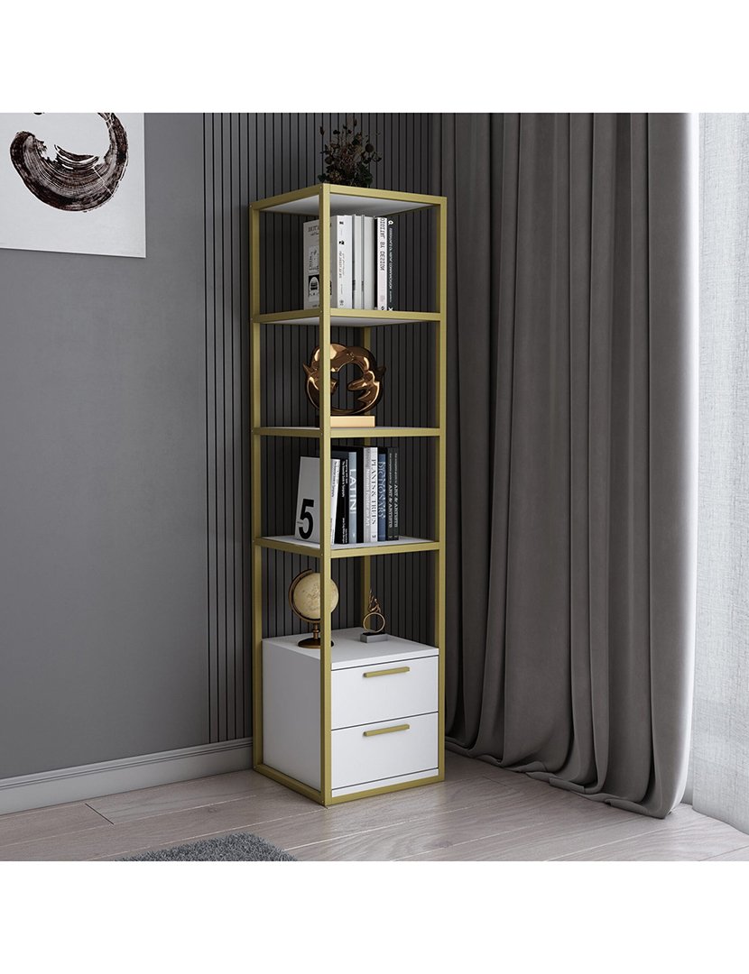 Estante de livros em melamina Dourada/Branca