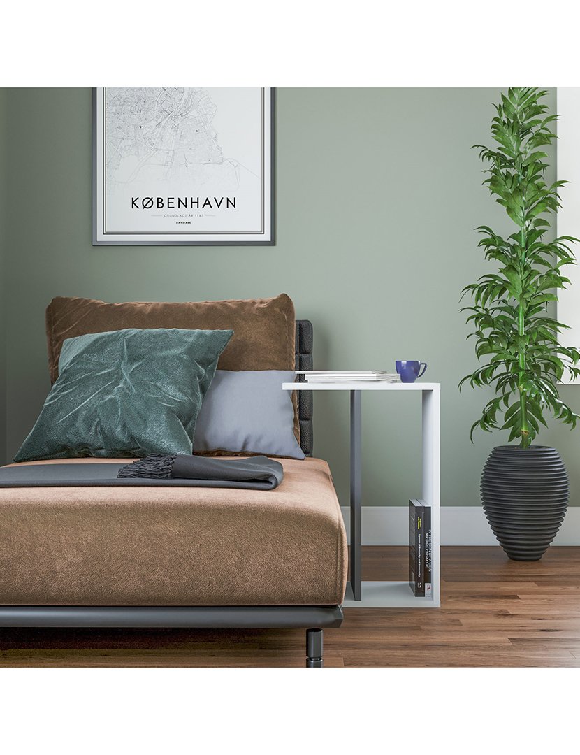 Mesa lateral revestido com melamina Branco Antracite