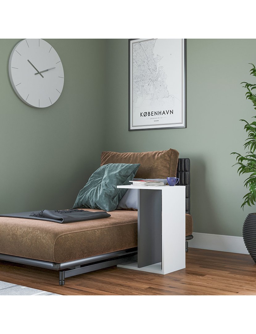 Mesa lateral revestido com melamina Branco Antracite