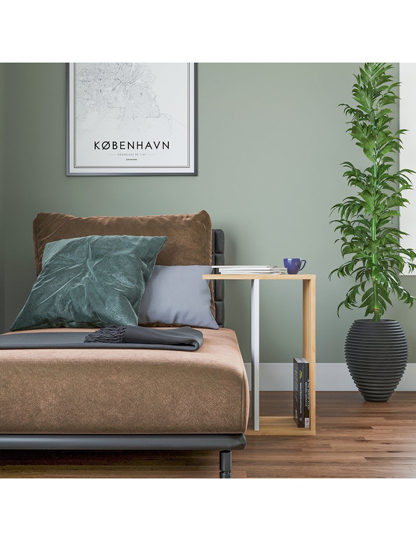 Mesa lateral revestido com melamina Carvalho Branco