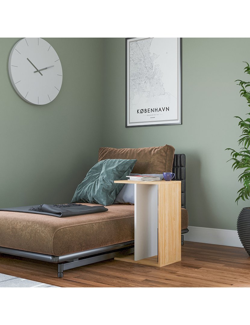 Mesa lateral revestido com melamina Carvalho Branco