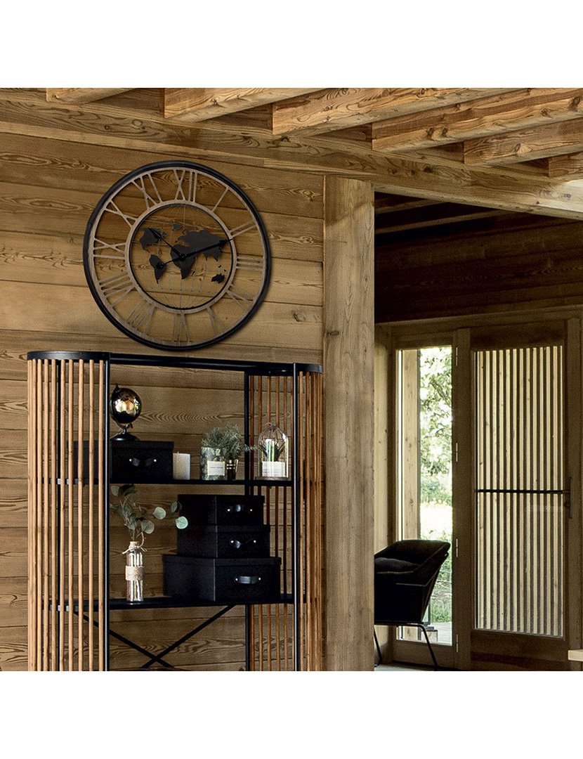 Relógio mecânico de metal mapa-múndi