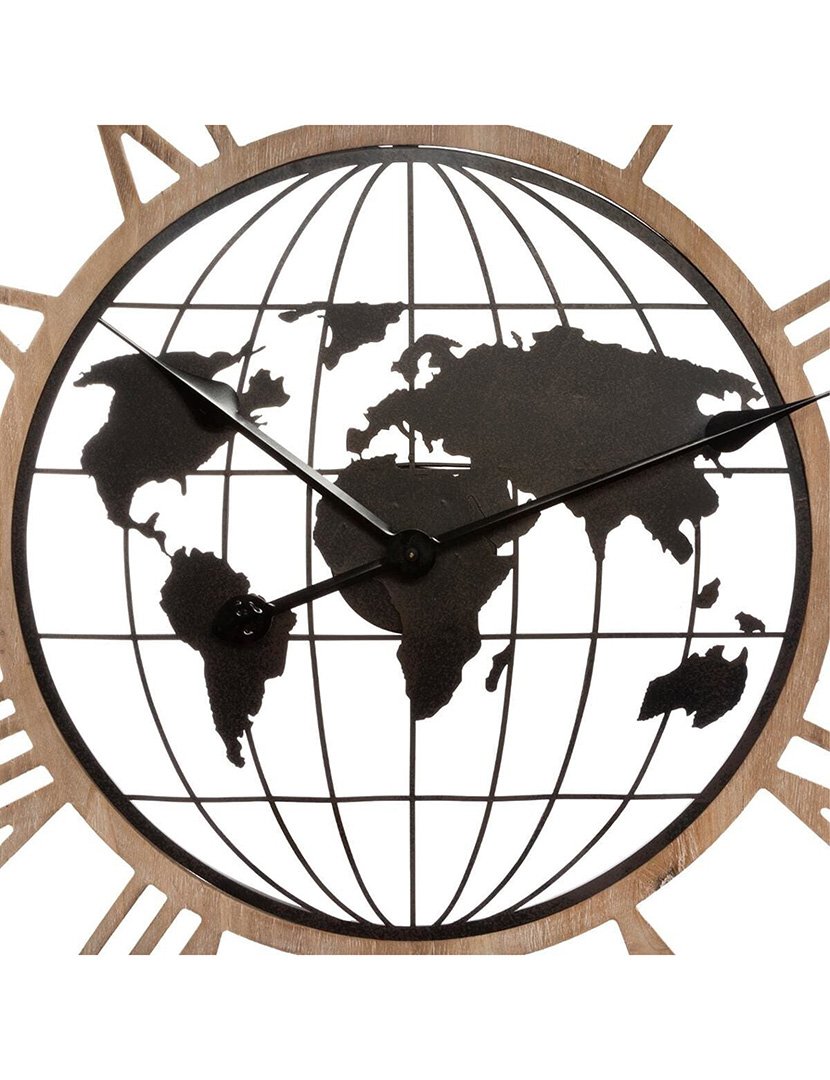 Relógio mecânico de metal mapa-múndi