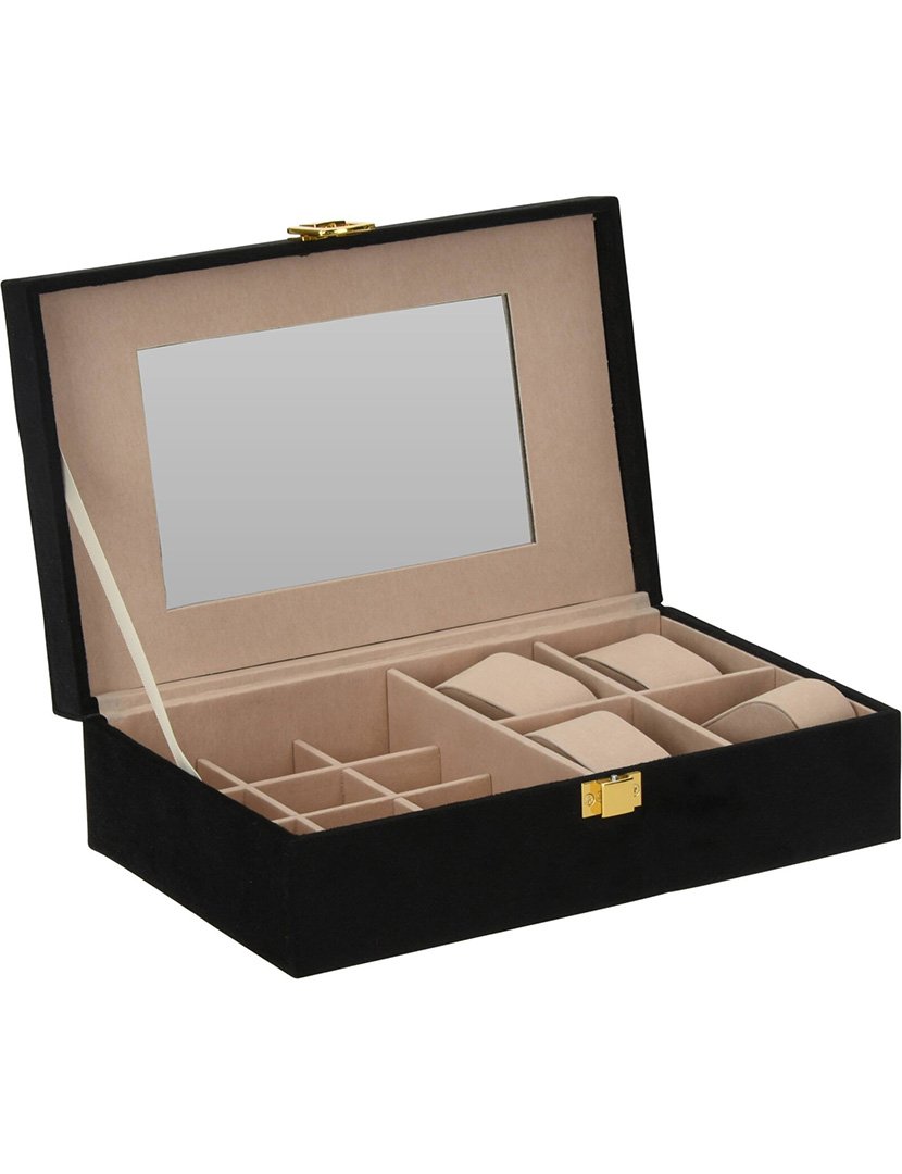 Caixa de joias com espelho Preto