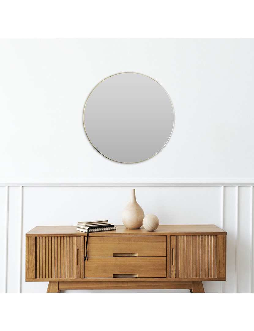 Espelho redondo com moldura de metal Dourado