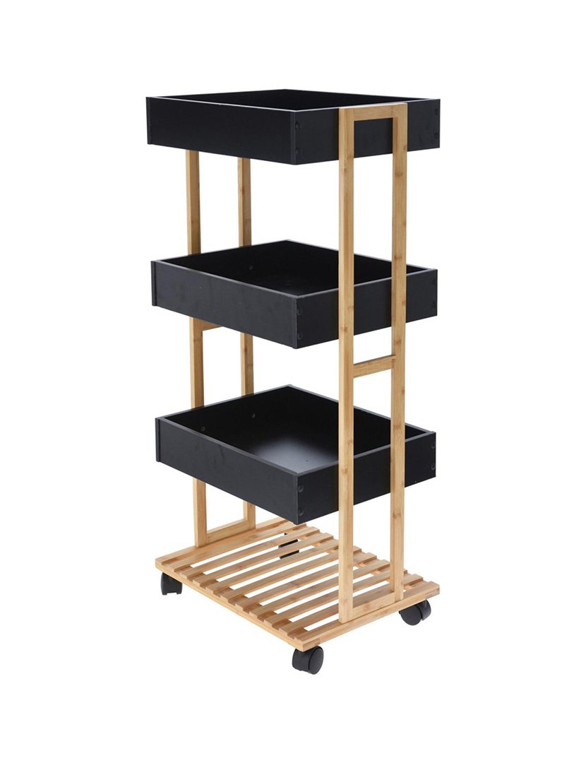 Carrinho de armazenamento em bambu Preto