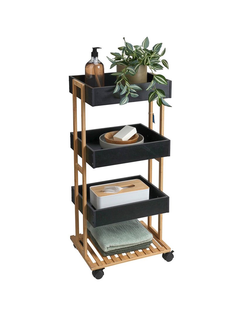 Carrinho de armazenamento em bambu Preto