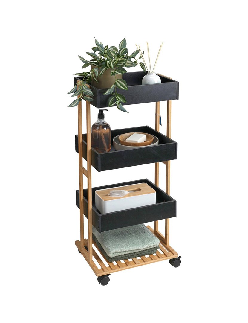 Carrinho de armazenamento em bambu Preto