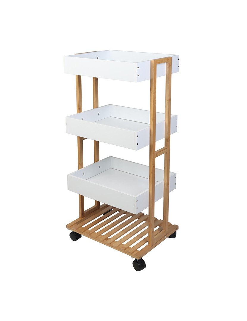 Carrinho de armazenamento em bambo Branco