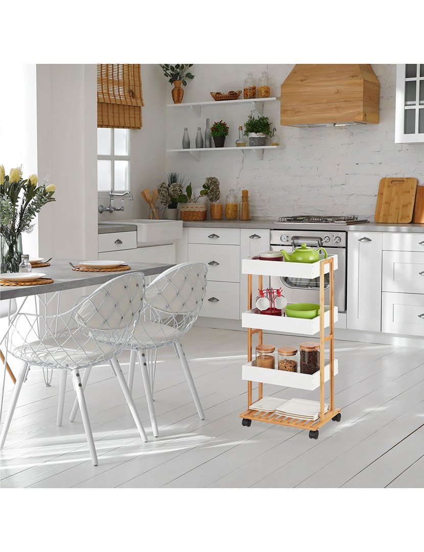 Carrinho de armazenamento em bambo Branco