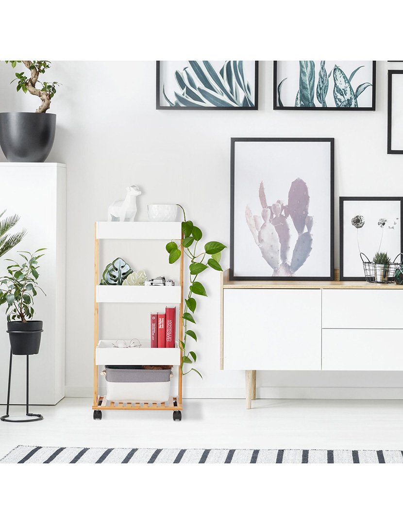 Carrinho de armazenamento em bambo Branco