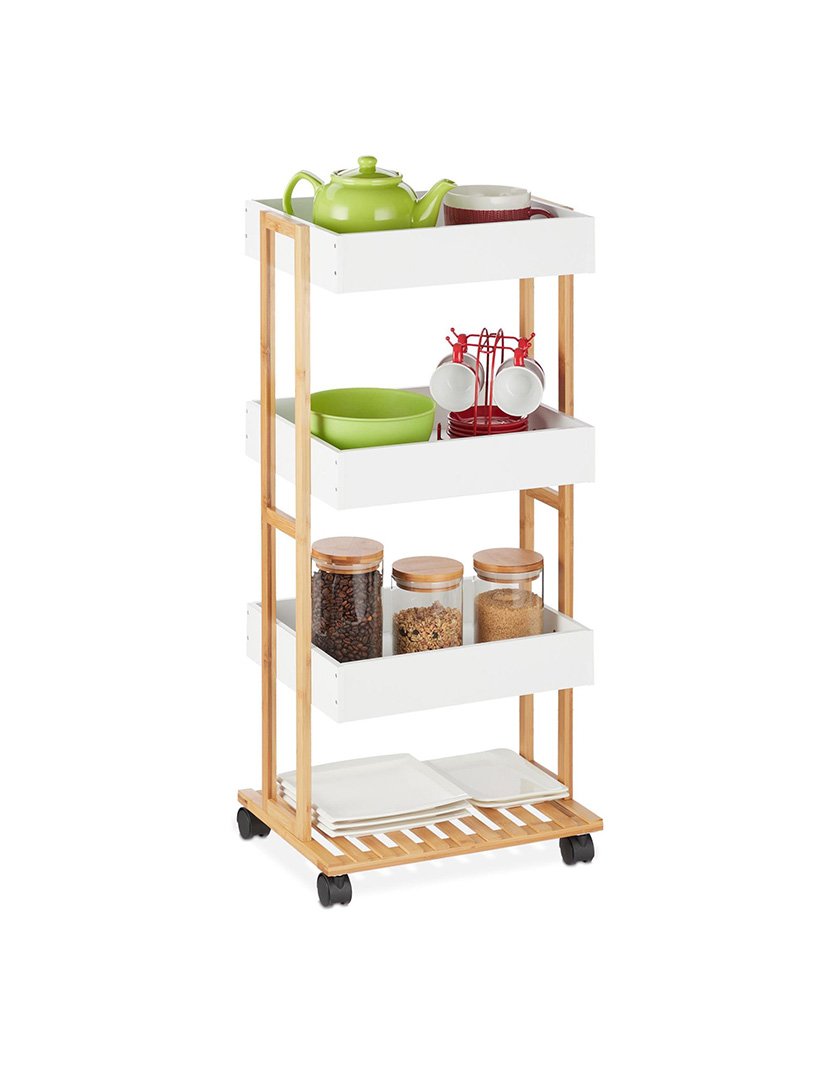 Carrinho de armazenamento em bambo Branco
