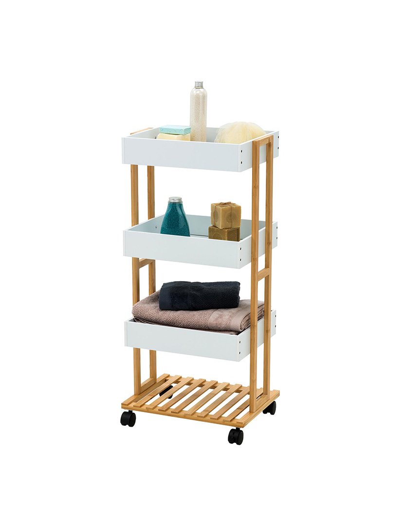 Carrinho de armazenamento em bambo Branco