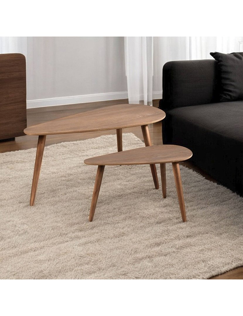 Conjunto de 2 mesas gota laterais Nogueira Escura