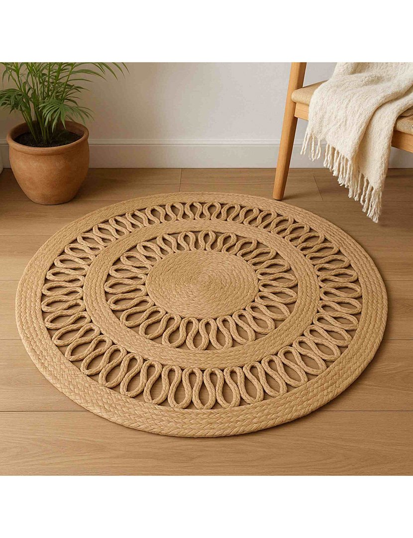 Tapete redondo trançado de juta 