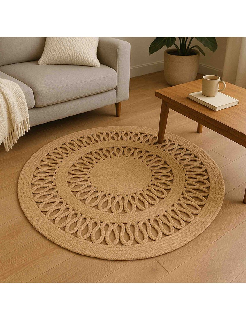 Tapete redondo trançado de juta 