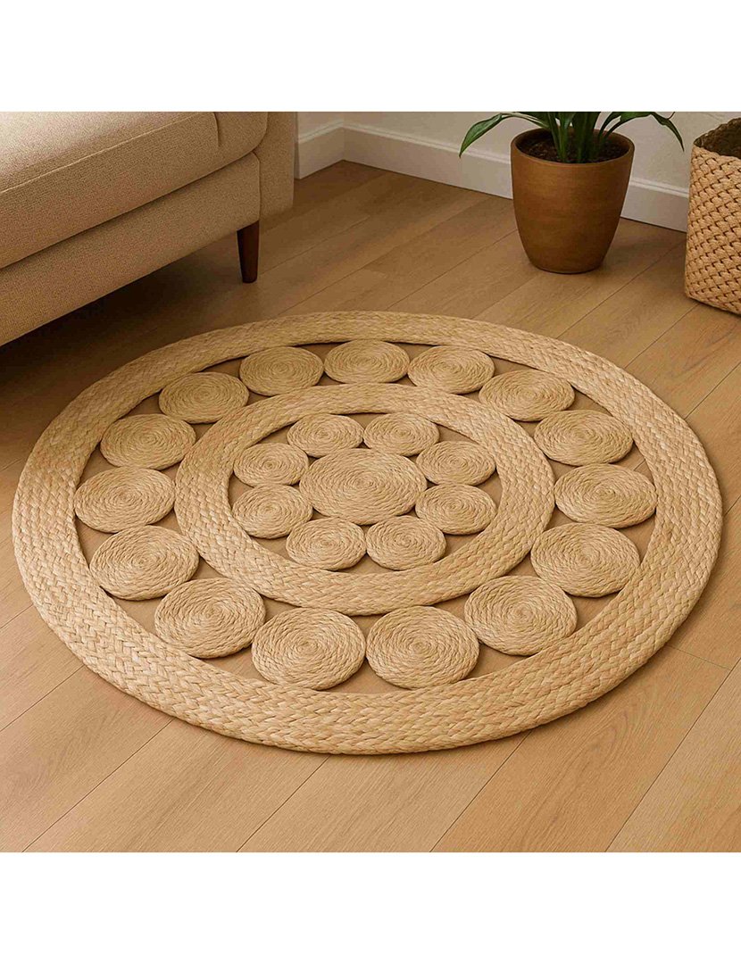 Tapete redondo trançado de juta 