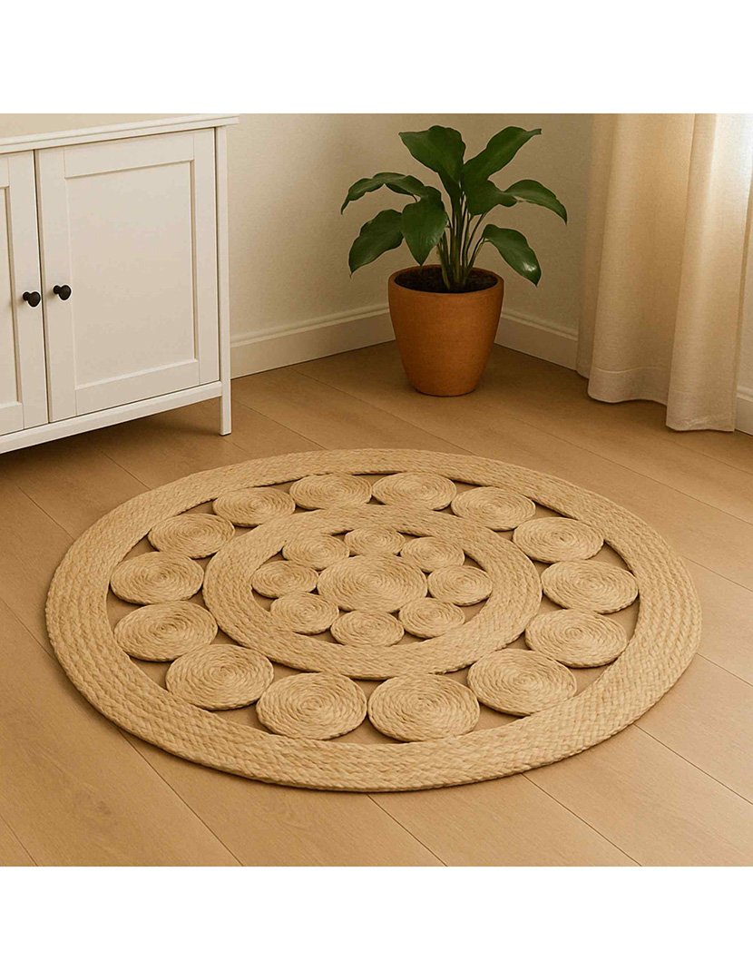 Tapete redondo trançado de juta 
