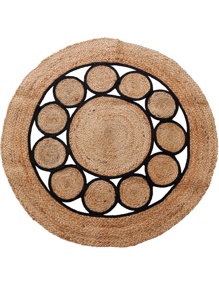 Tapete redondo trançado em juta e algodão