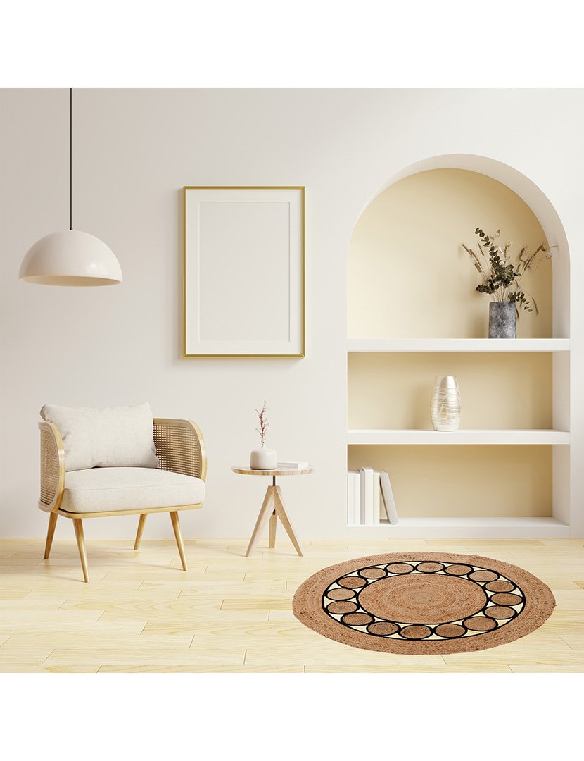 Tapete redondo trançado em juta e algodão